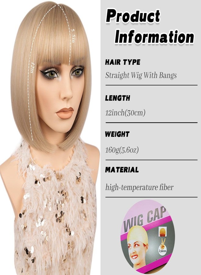 MAYSA Blonde Bob Wig with Bangs for Women, Short Straight Bob Wigs, Synthetic Natural Looking Daily Party Wigs # Gloden Blonde mix Platinum Blonde - Image 2